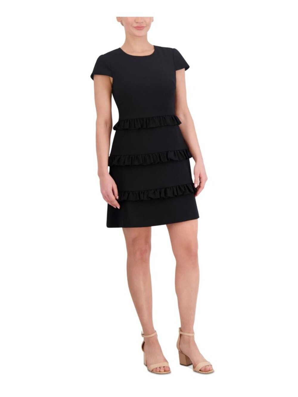 Eliza J Women's Ruffle-Tiered A-Line Dress Round neckline Black Size 12 $118